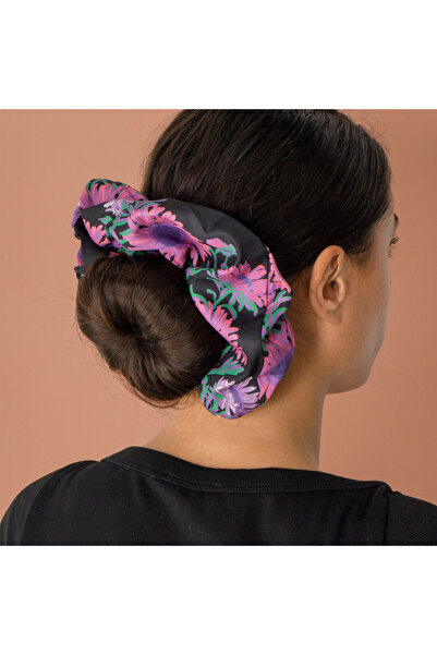 Zumzeria Elastic de păr negru floral XXL