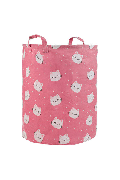 Zumzeria Pink Laundry Basket with Cat Heads Pattern for Kids Ø35x45cm