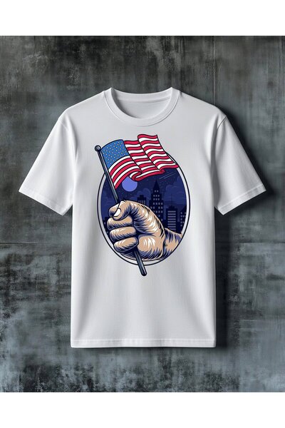 COMVİCHO American Flag Fist Printed Oversize T-Shirt