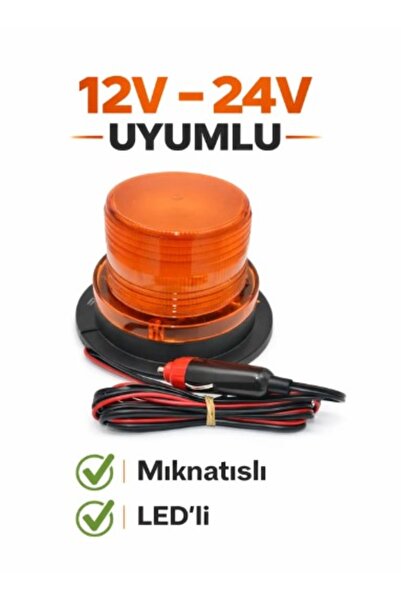 AHMET OTOMOTİV GALAKSİ DÖNER TURUNCU 12V / 24V TEPE LAMBA LEDLİ MIKNATISLI