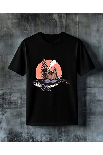 COMVİCHO Whale Forest House Printed Oversize T-Shirt
