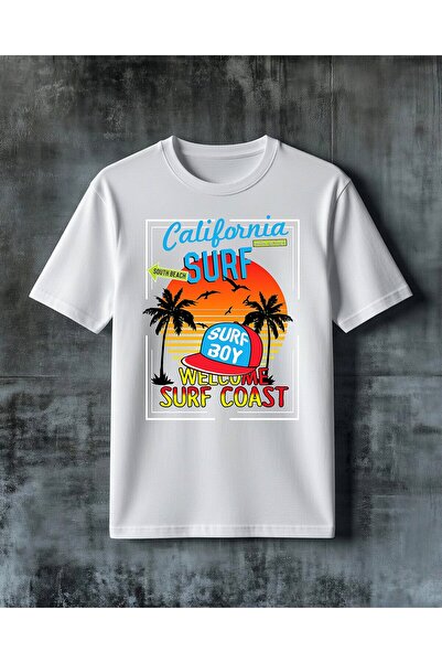 COMVİCHO تي شيرت كاليفورنيا سيرف بوي كبير الحجم مطبوع عليه عبارة "california ...