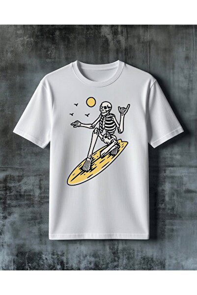 COMVİCHO Skeleton Surfing Printed Oversize T-Shirt
