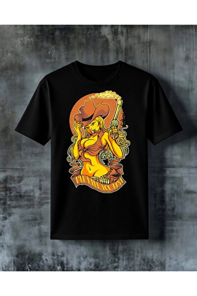COMVİCHO Cowgirl Pistol Printed Oversize T-Shirt