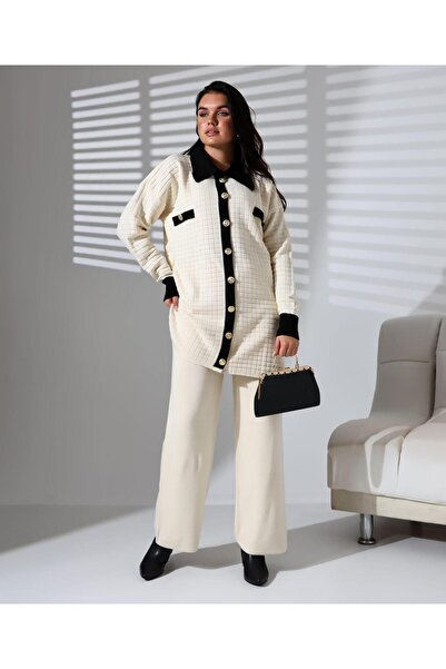 Intisimo Women's Knitted Two-Piece Set, Oversized, Casual, Ivory