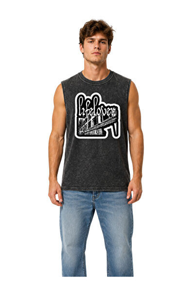 FREAK T-SHIRT تي شيرت لايف لوفير مطبوع وقابل للغسل بدون أكمام مقاس كبير