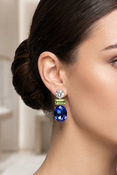 PETEK AKSESUAR Damla Crystal Stud Earrings 3 Cm.