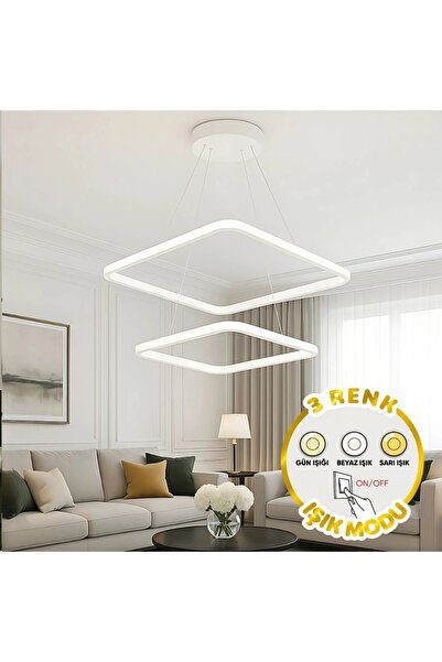 Elektroyou Maria Beyaz Kare 3 Renk Ledli Avize Sarkık 2'Li Ledli Avize Modern...