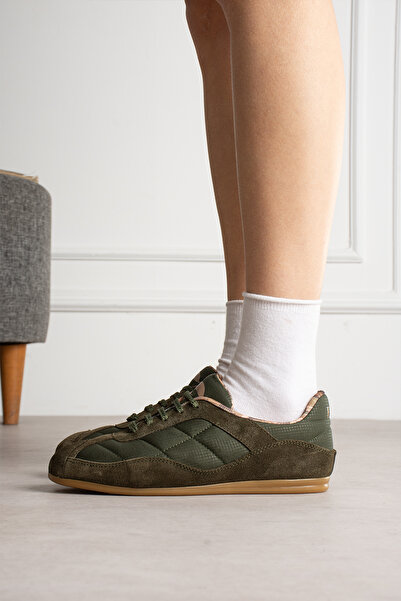 Flufie Kadın Bej Retro Sneaker Süet Detaylı Günlük Spor Ayakkabı