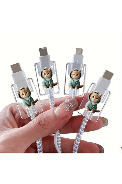 choice2 4pcs green cat 4pcs of Cute Cartoon Cat Data Cable Protectors, Damage...