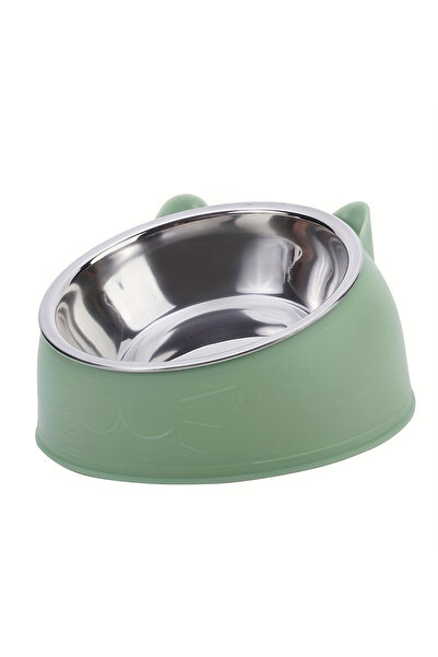 choice2 Green 2 In 1 Stainless Steel Cat Bowl With Holder - Cute Ear Design I...