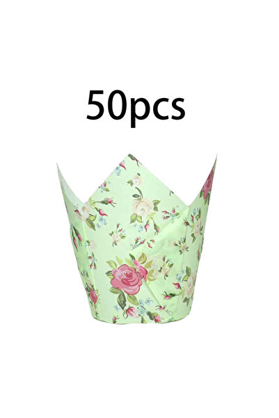 Choice1 أخضر ♥ أكواب الكب كيك بتصميم زهور التوليب - 50 قطعة من أكواب الخبز لح...