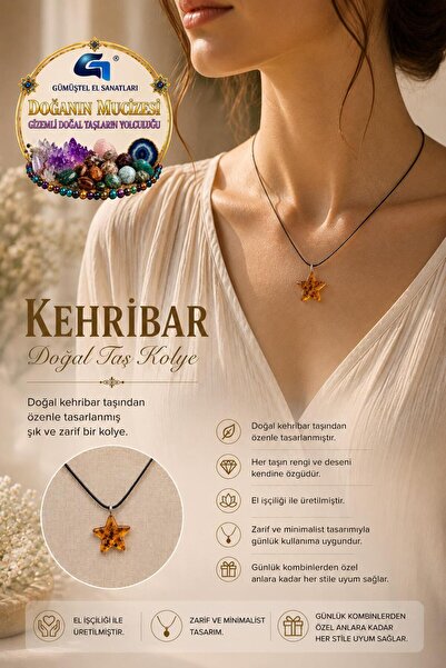 GÜMÜŞTEL EL SANATLARI Certified Amber Necklace Special for Minimal Lovers