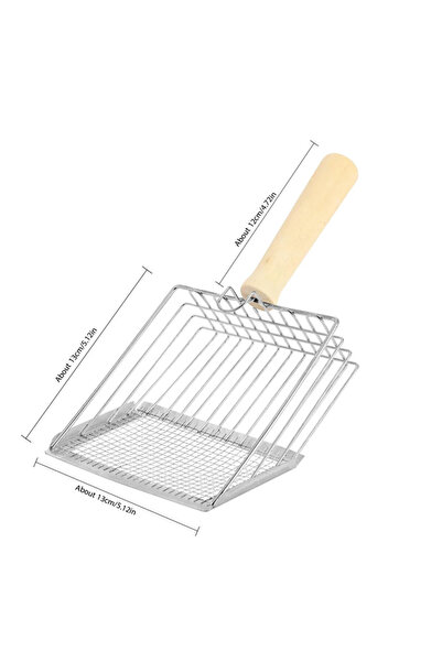 Choice Silver Cat Litter Shovel Wood Handle Metal Scooper with Hook Portable ...