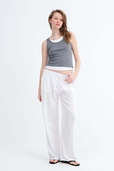 Addax Beli Lastikli Wide Leg Pantolon PN2622