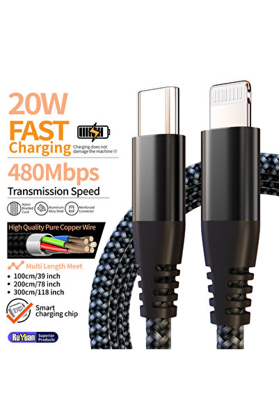 Choice3 كابل بيانات USB-C إلى Lightning أسود بطول 3 متر، معتمد من MFI للشحن ا...