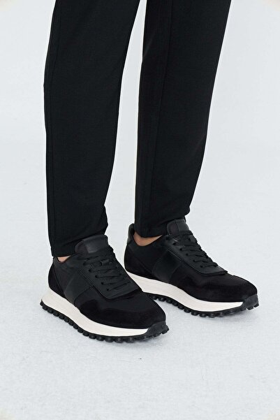 White Stone Adidași pentru bărbați din piele naturală neagră, cu șireturi și ...