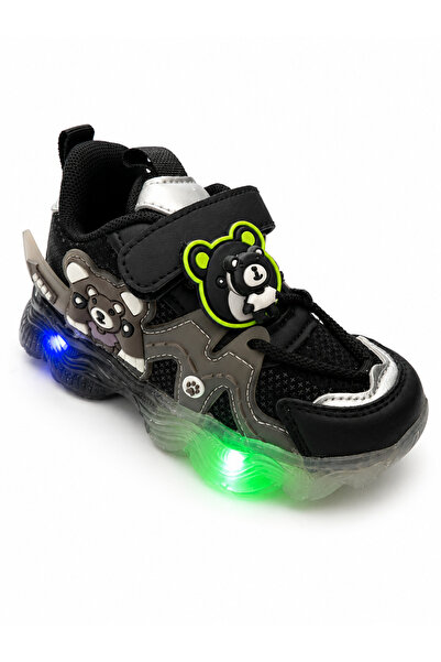 Bebelul Adidasi sport BEAR negri pentru copii cu luminite LED si inchidere cu...