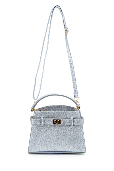 minebag Lock Accessory Belt Detailed Jessie Women's Crossbody Bag Silver Glitter