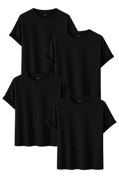 DK DAKSEL Men's 4-Piece Black Basic T-Shirt Pack Relaxed Fit Cotton Crew Neck...