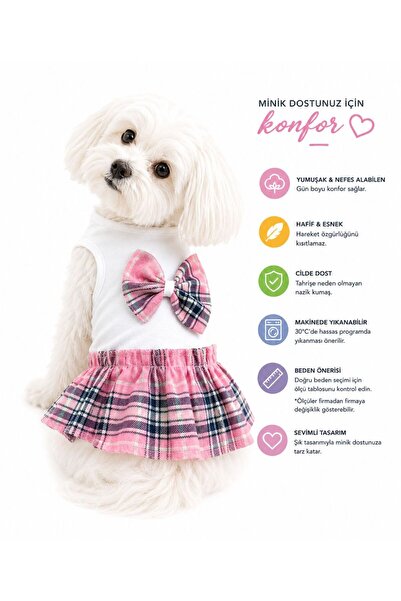 DOGİ&DOG Küçük Irk Pembe Kolej Mini Köpek Elbisesi Köpek Kıyafeti (1-10KG)
