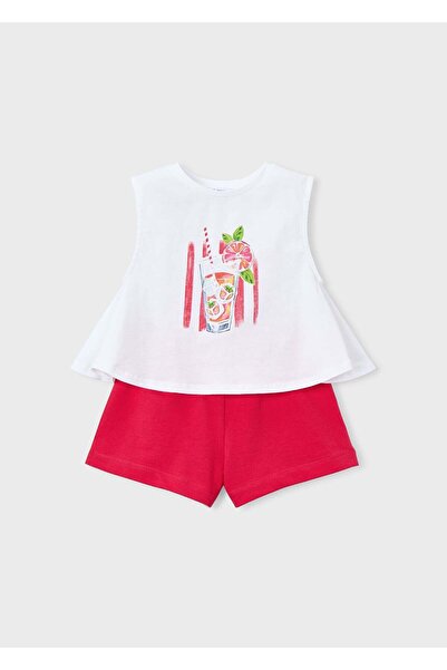MAYORAL Girl's Combed Cotton Shorts Set Red