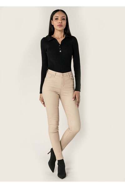 Nina Carter Beige LC001-2 M9 faux leather skinny trousers