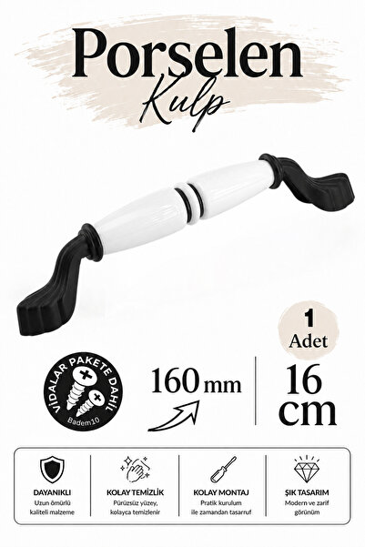 Badem10 Mâner Cante din porțelan, alb, cu linie neagră, 160 mm, 16 cm, pentru...