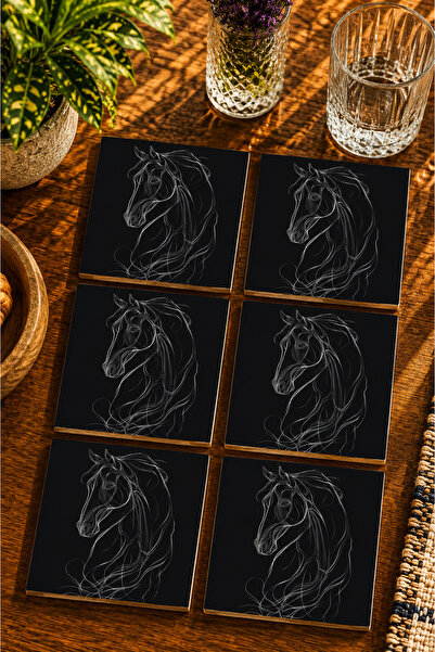 JHAAR Abstract Horse Design Modern Set of 6 Coasters - Uv Printing Mdf - 10X1...