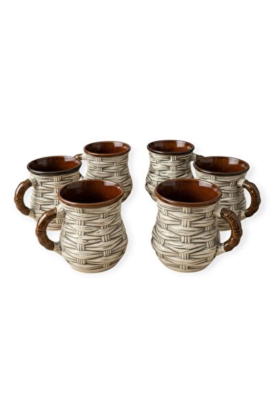 OEM Set of 6 traditional rustic ceramic mugs, 250 ml, for tea, water or wine