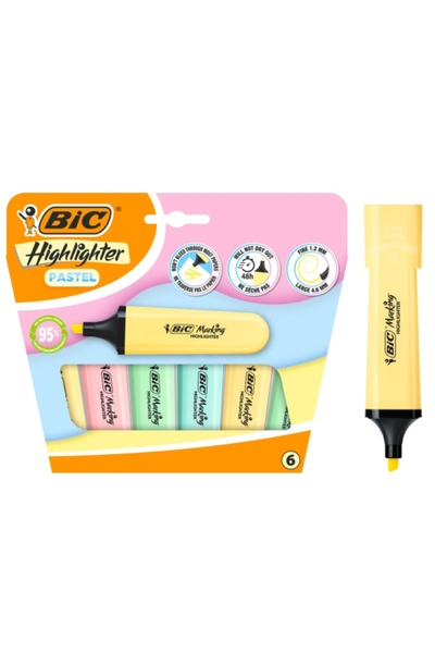 Bic Highlighter Flat Pastel Fosforlu Kalem Seti 6'lı