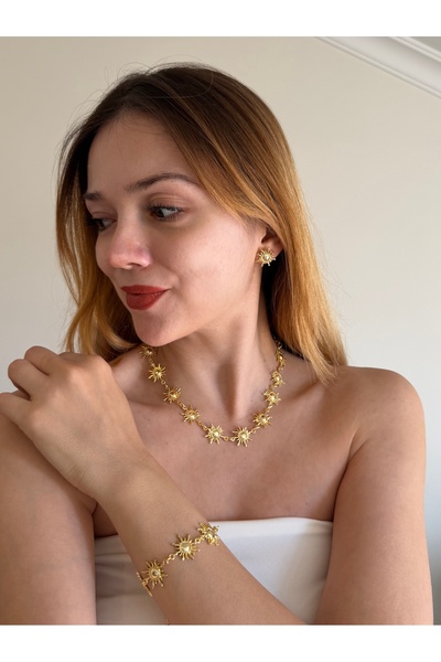 SOPHELIA ACCESSORIES Güneş Kolye Küpe Bileklik Altın Kaplama Set