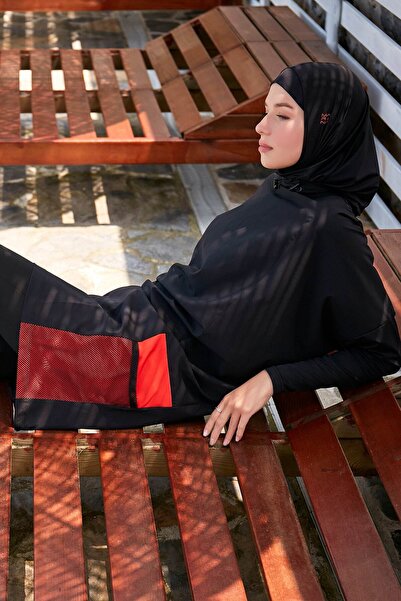 Marina Swimwear طقم ملابس سباحة محتشمة مغلقة بالكامل من قماش باراشوت أسود ساد...