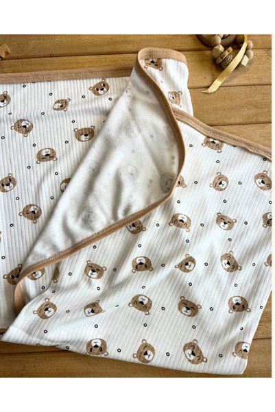 Berço Natural Teddy Bear Patterned Cotton 80X90 cm Single Layer Combed Cotton Baby Blanket