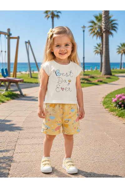 MBK GARDEN Girl's Summer Shorts Set Printed Cotton Two-Piece Set 1-4 Years Old