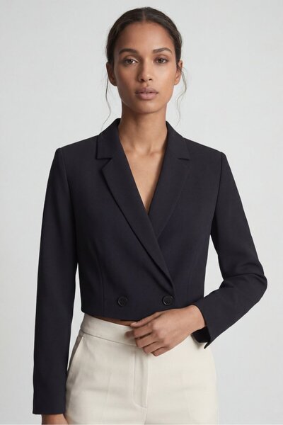 Lavix Siyah Kadın Regular Fit Çift Düğme Detaylı Crop Blazer Ceket – Modern Ş...