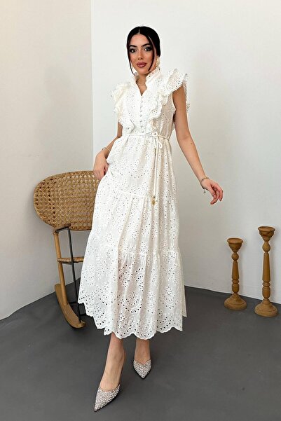 ozelia White Ruffle Buttoned Dress