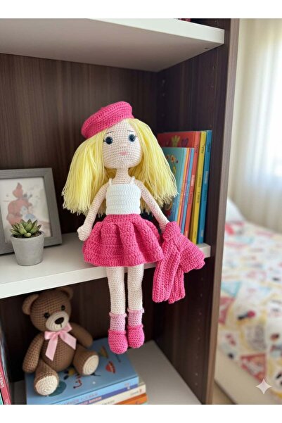 yes ticaret El Yapımı Örgü Amigurumi Bebek - Pembe Elbiseli Sarı Saçlı Örgü O...