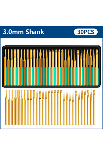Choice1 30pcs Gold XCAN 30pcs Diamond Burs Drill Bit Set 3mm Shank DIY Engrav...