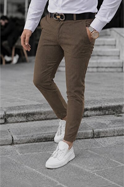 Gussi Pantaloni de in lycra flexibili maro slim fit pentru bărbați