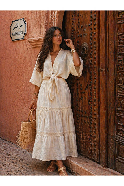 AsprinFashion Lace Trimmed Bohemian Set with Ties