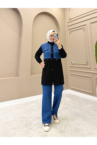 moda4b Set de blugi din 2 piese pentru femei, tunică lungă și pantaloni largi...