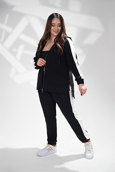 Roxxlen Women's Plus Size Tracksuit Set Black-White