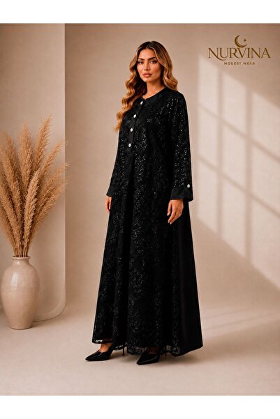 nurvina modest wear Sequin Embroidered Hijab Evening Dress