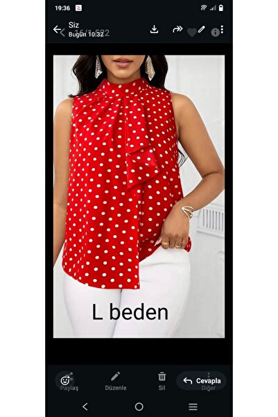 Butik Saten kumaş puantiyeli bluz