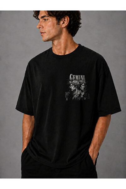 leathermood Unisex Gemini Zodiac Sign Printed Oversize T-Shirt