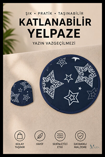 MAZEN Yıldız Desenli Katlanabilir Yuvarlak Yazlık Taşınabilir El Yelpazesi