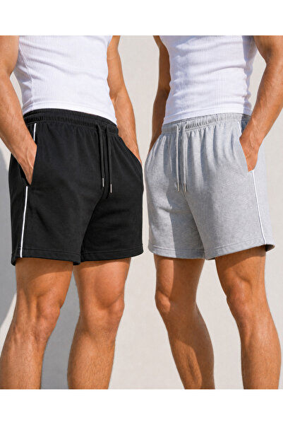 De Carte Men's Premium Black+Grey Double Bristle High Waist Elastic Relaxed S...