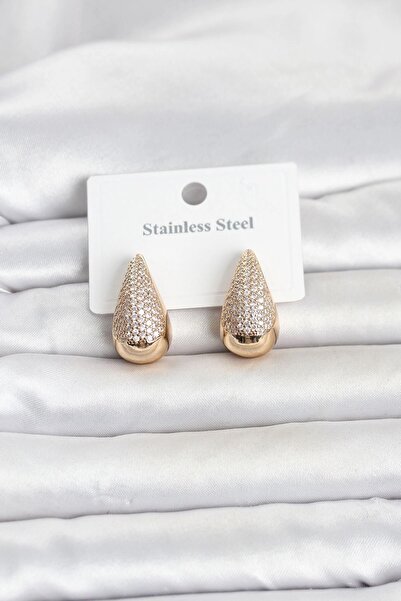 TakÇalıştır 316L Steel Gold Color Zircon Stone Drop Model Women's Earrings
