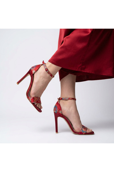Letafia Valley Etnik Desen Önü Açık Sandalet Stiletto